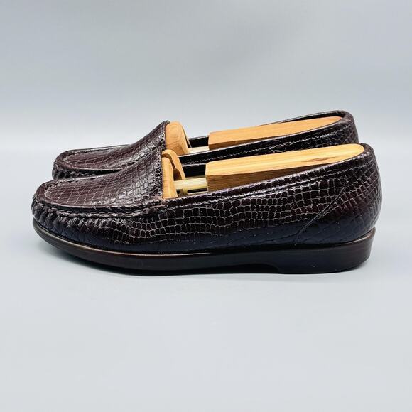 SAS Shoes Womens 5.5 Brown Tripad Comfort Loafers Croc Embossed Slip On USA - Picture 5 of 10